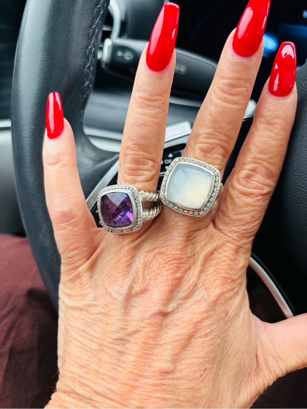 David Yurman Sterling Silver Albion ring with moon quartz and diamonds Size 7.5 - Picture 2 of 9
